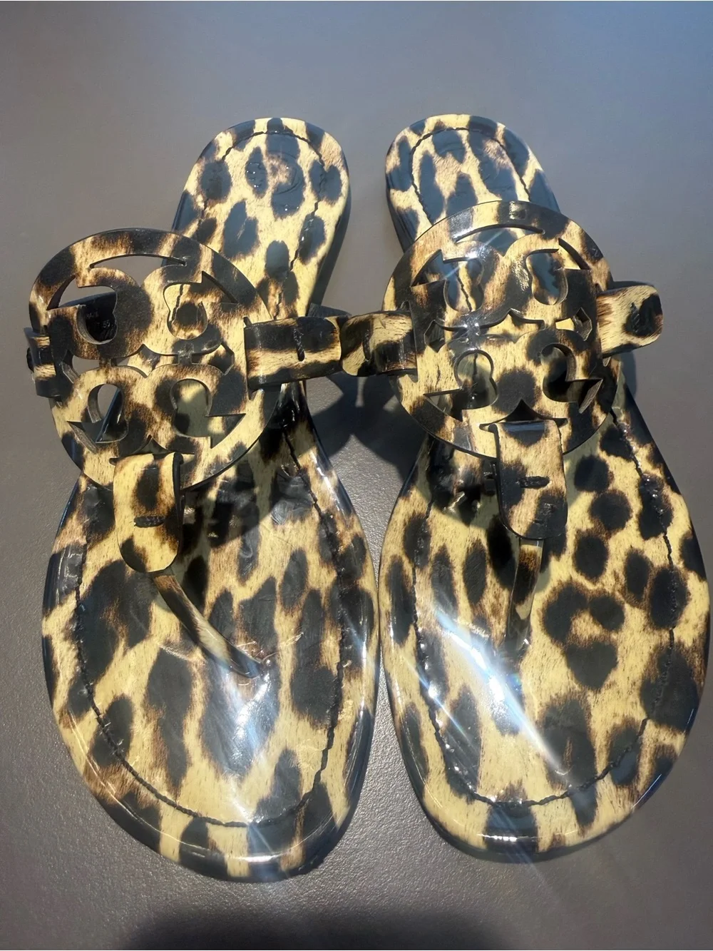 Tory Burch Patent Leather Leopard-Print Miller Thong Sandal Brown/Black Size 8